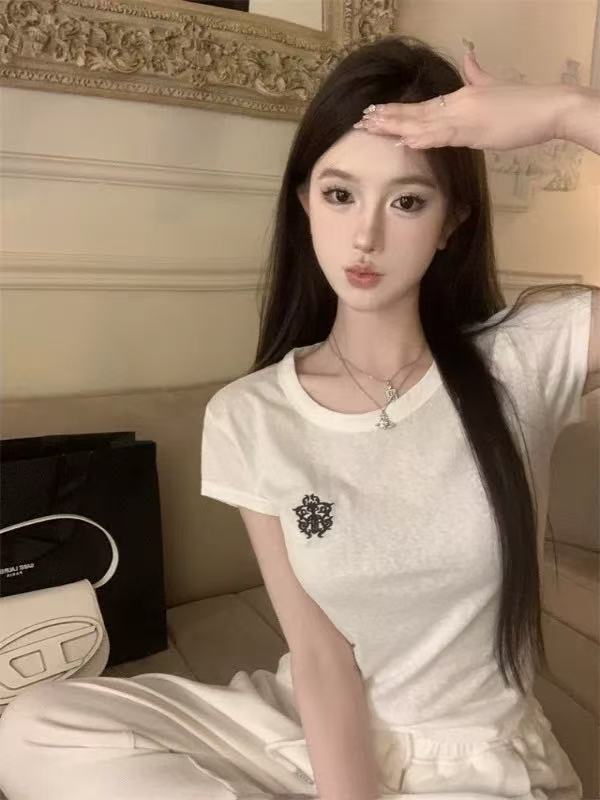 潮牌烫印AB面修身短款T
