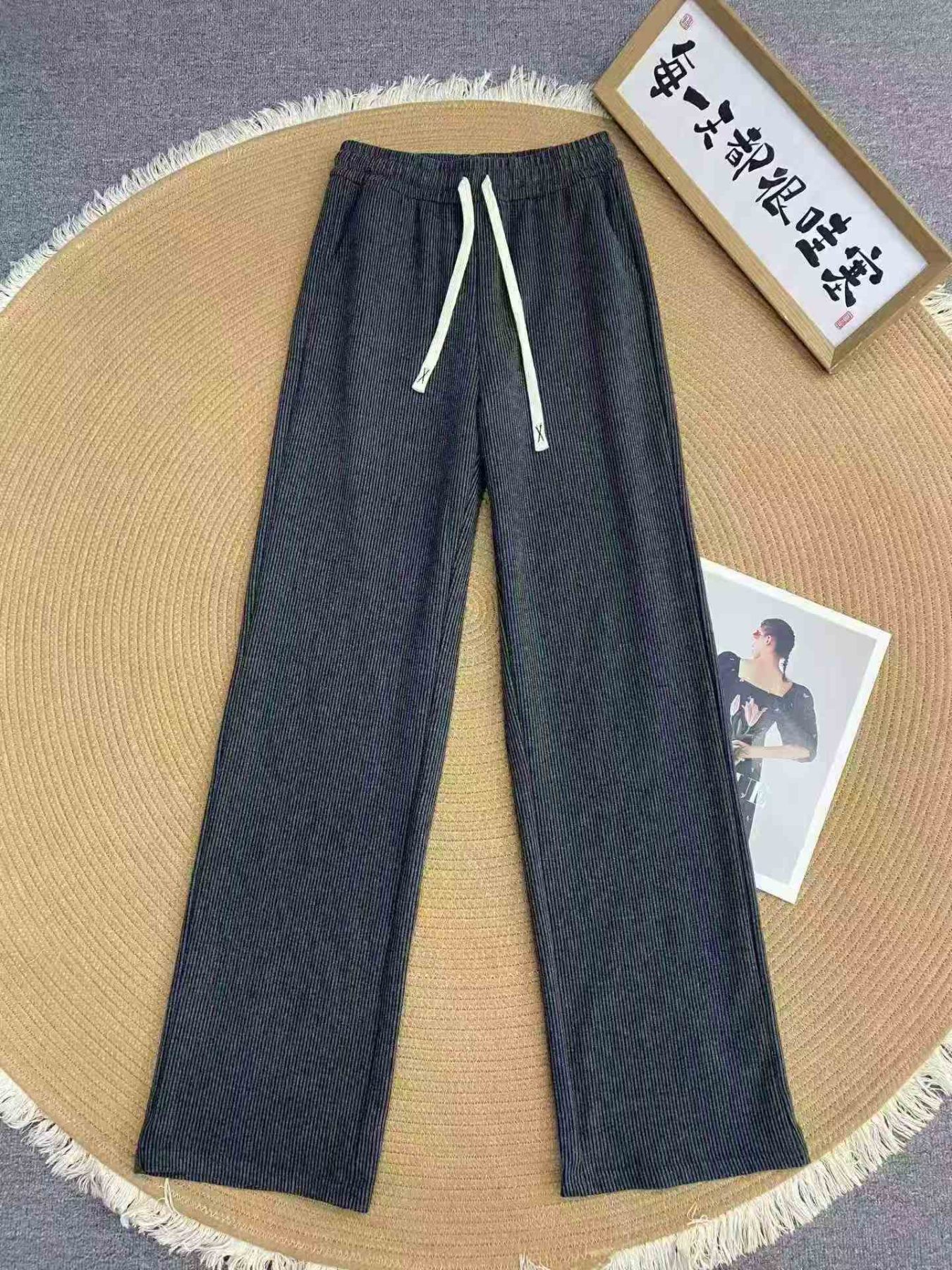 棉质高腰垂感直筒春秋休闲裤
